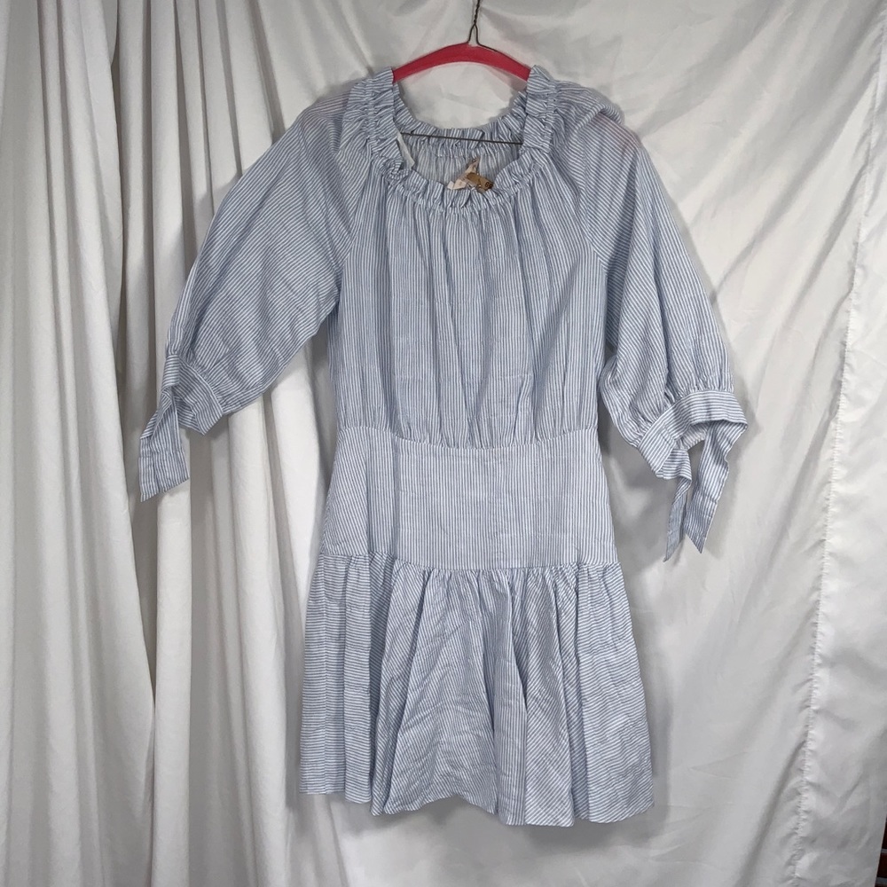 Rebecca Taylor Stripe Cotton Dress Blue White Size 4 (B11)
